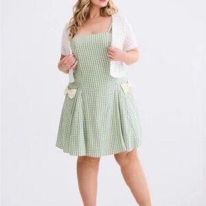 Torrid Retro Chic Fit and Flare Dress Green Gingham Size 20 (No Cardigan)